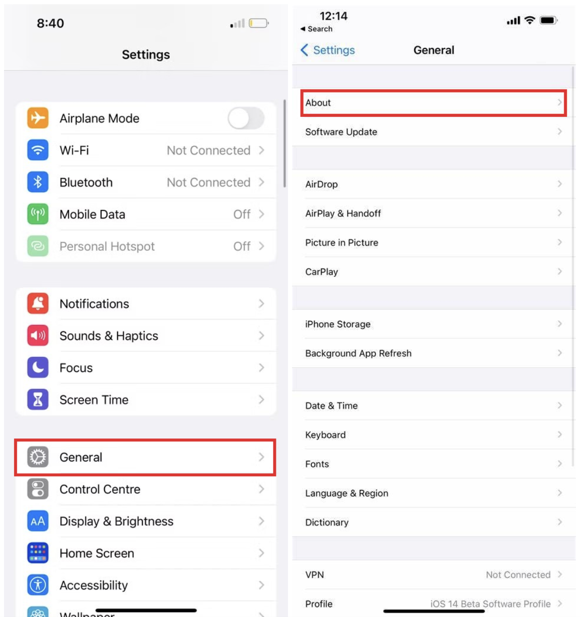 On your iPhone, go to the About section